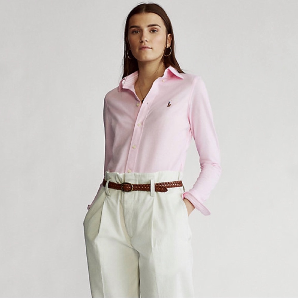 NWT Polo Ralph Lauren Pink Knit Cotton Oxford Shirt sz Medium